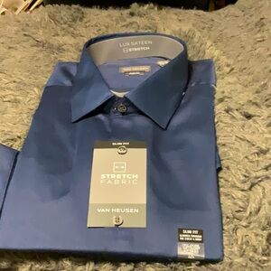 Lux Sateen Stretch Fabric Dark Blue Dress Shirt
